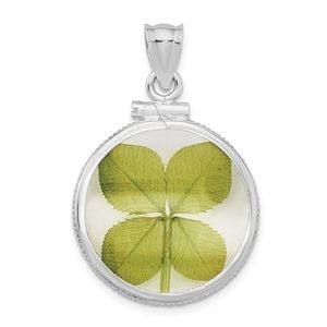 Sterling Silver Polish 3D Genuine 4-Leaf Clover Coin Edge Pendant